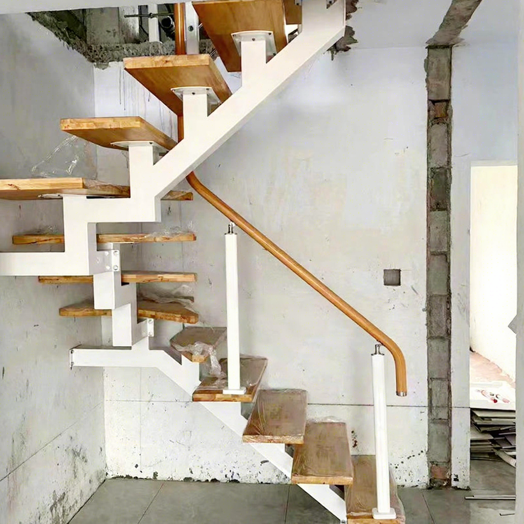 Modern Eco-Friendly Single-String Indoor Straight Stairs Tempered Glass Iron Customized Design