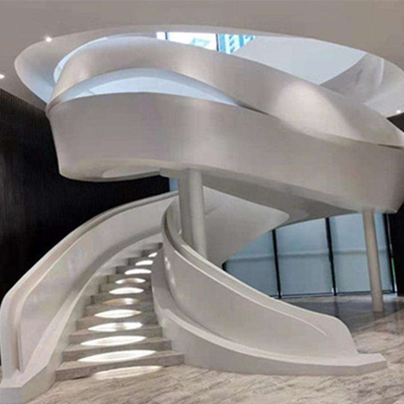 Hot Sale Spiral Steel Stringer Staircase with Marble Stone Treads and Modern Indoor Villa Design