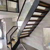 L Shape Interior Modern Staircase Design Frameless Glass Railing Wood Staircase - ID 1601799848111