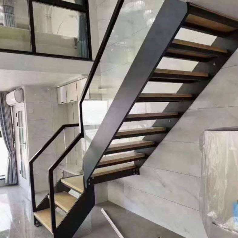 L Shape Interior Modern Staircase Design Frameless Glass Railing Wood Staircase - ID 1601799848111