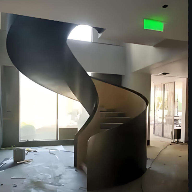 Outdoor Spiral Staircase with Durable Steel and Curved Wood Glass Railing Minimalist Luxury Style - ID 1601799938371