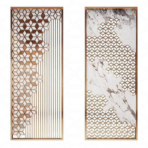 Popular Rose Gold 5D Pattern Partition Wall for Living Room Stainless Steel Screen Laser Cut Metal Room Divider