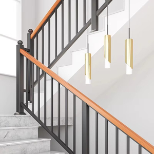 Modern Indoor Outdoor Stair Villa Balustrade Black Post Clamps Wooden Handrail