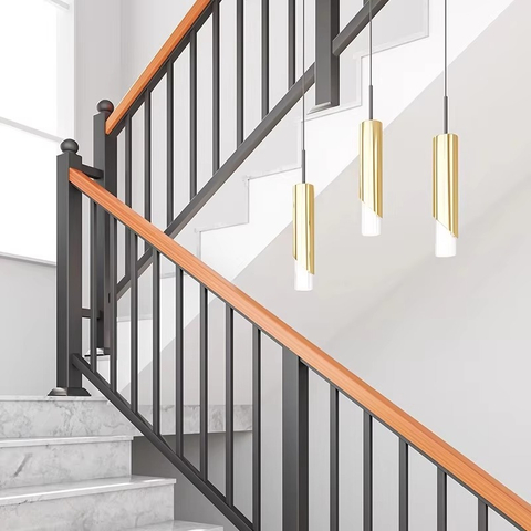 Modern Indoor Outdoor Stair Villa Balustrade Black Post Clamps Wooden Handrail