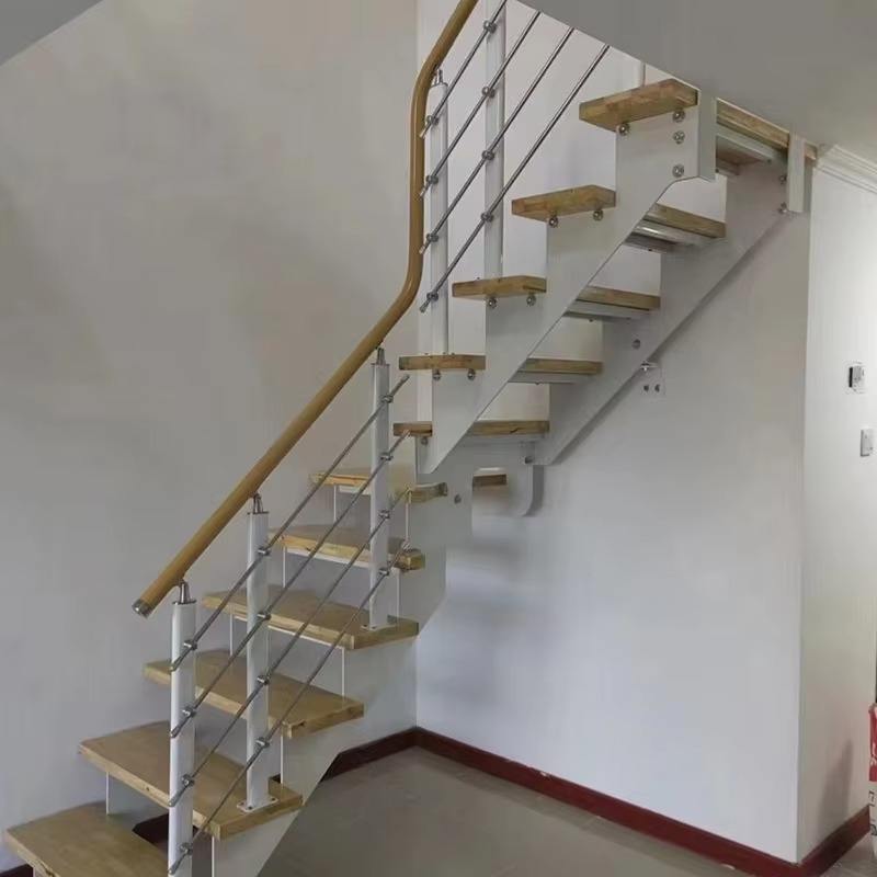 Modern Steel Stairway Punching Iron Guardrail Narrow Solid Wood Pedal Installation Simple Black Plate Staircase