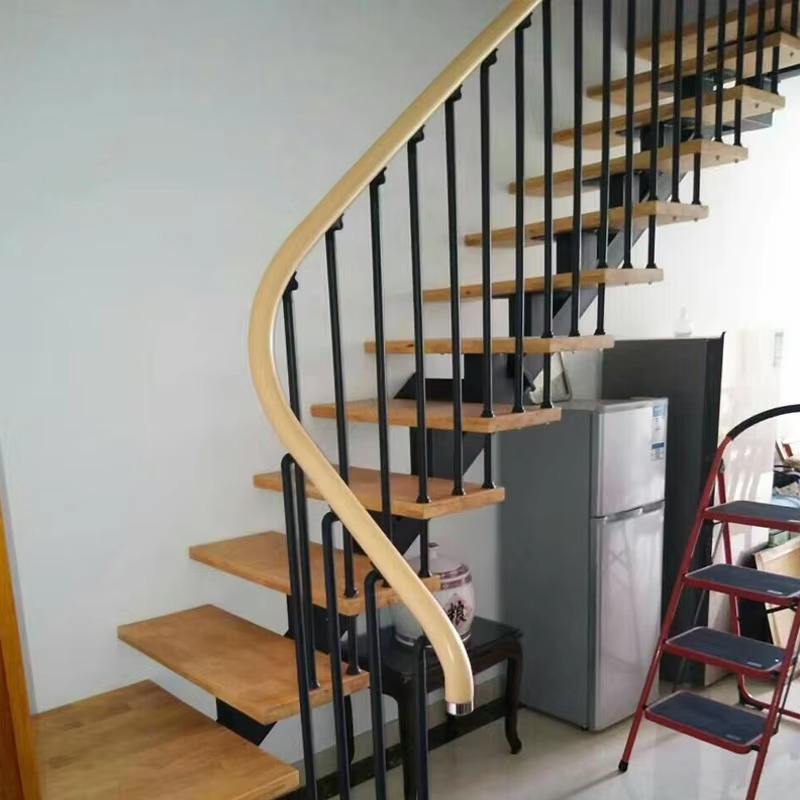 Modern Steel Beam Stair Open Riser Staircase Design Wood Handrail Stainless Steel Railing Straight Mono Stringer Stairs