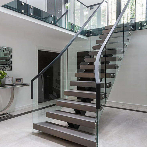 China Manufacturer Staircase Metal Stringer Floating Stairs Indoor Central Straight Riser for Small Spaces