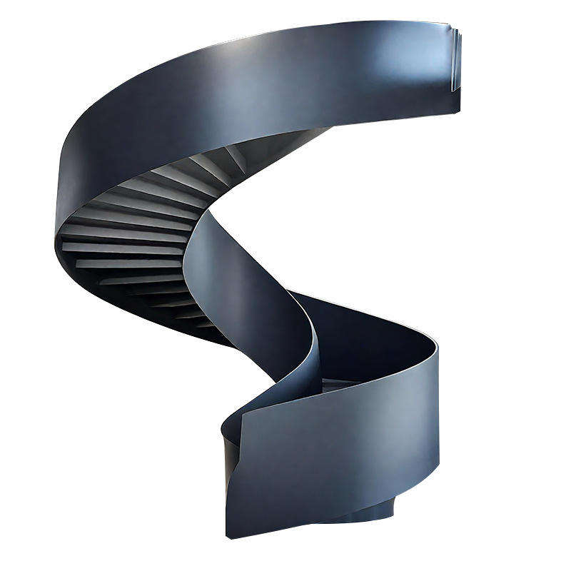 Outdoor Spiral Staircase with Durable Steel and Curved Wood Glass Railing Minimalist Luxury Style - ID 1601799938371