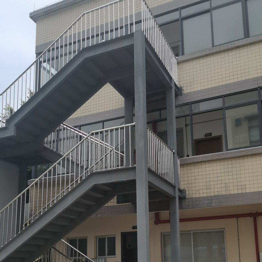 Customized Foundation Pit Ladder with Double-sided Handrails Steel Structure Safety Foundation Pit Staircase