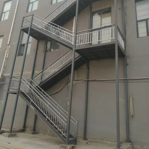 Exterior Staircase Metal Stairs With Rod Bar Rail Stair Railing Escape Stairs