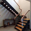 Double Stringer Black Steel Beam Wooden Staircase Glass Railing for Villa