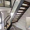 Custom Design Stainless Steel Straight Stairs Spiral Interior Staircase With Wood Tread and Glass Railing - ID 1601860464133