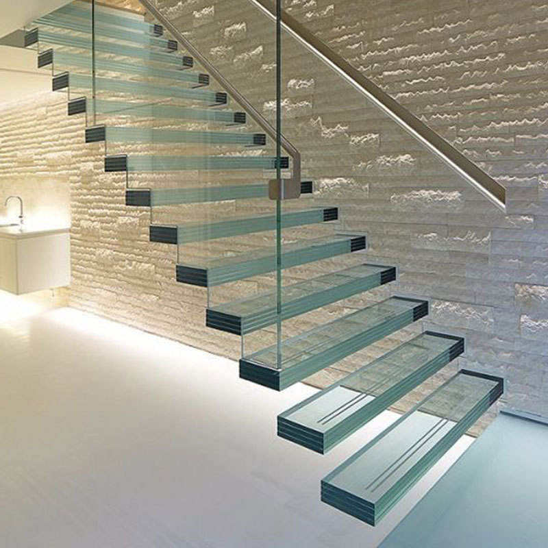 One Stop Service Tempered Laminated Glass Staircase Floating Staircase Safety Glass Railing Stairs