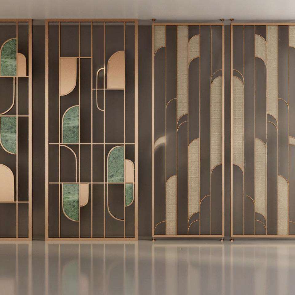 Popular Rose Gold 5D Pattern Partition Wall for Living Room Stainless Steel Screen Laser Cut Metal Room Divider
