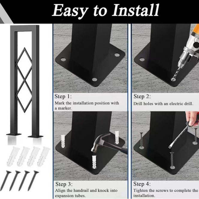 Indoor Black Carbon Steel Railing Designs for Balcony Luxury Stainless Steel Gold Stair Railing