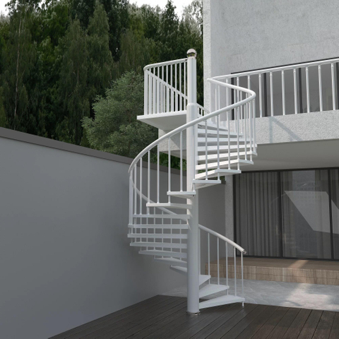 Outdoor Durable Spiral Staircase with Round Pipe Handrail, Stable & Safe