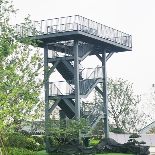 Customizable Color Prefab High Quality Hot Dip Galvanized Carbon Steel Fire Escape Stairs
