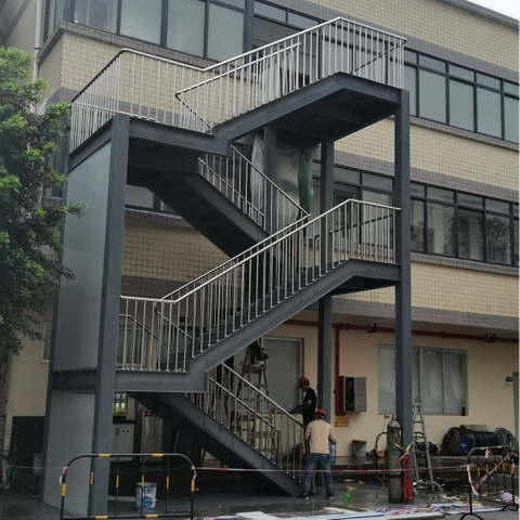 Modern Industrial Design Outdoor Steel Structure Stairs Prefabricated Straight Metal Staircase for Hotel and Home Villa