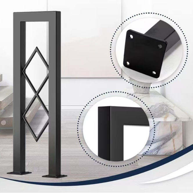 Indoor Black Carbon Steel Railing Designs for Balcony Luxury Stainless Steel Gold Stair Railing