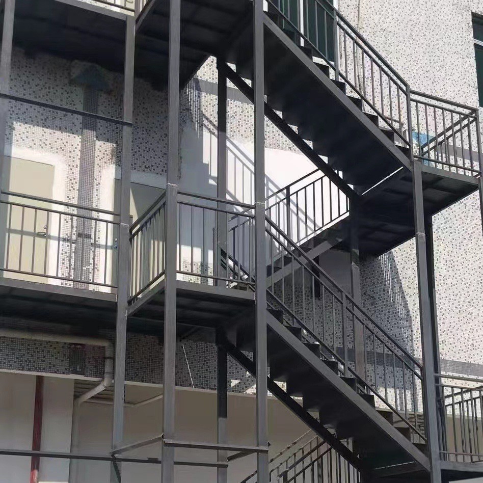 Customized Foundation Pit Ladder with Double-sided Handrails Steel Structure Safety Foundation Pit Staircase