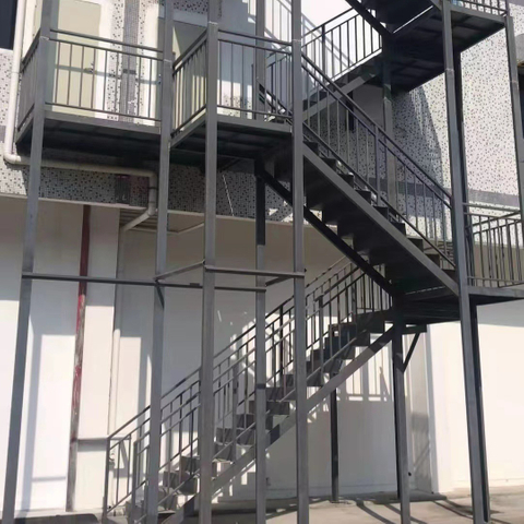 Exterior Staircase Metal Stairs With Rod Bar Rail Stair Railing Escape Stairs