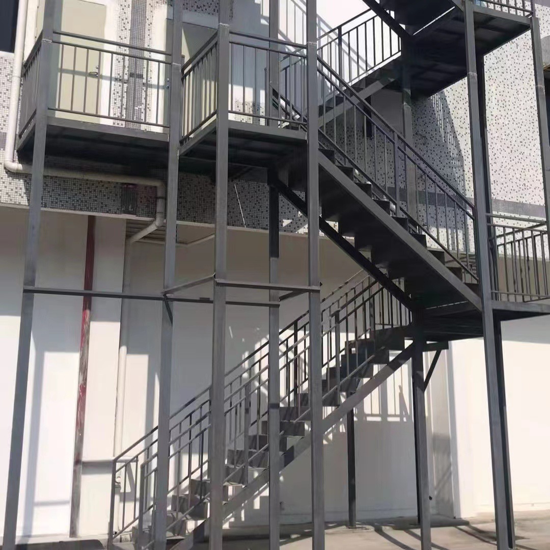 Exterior Staircase Metal Stairs With Rod Bar Rail Stair Railing Escape Stairs