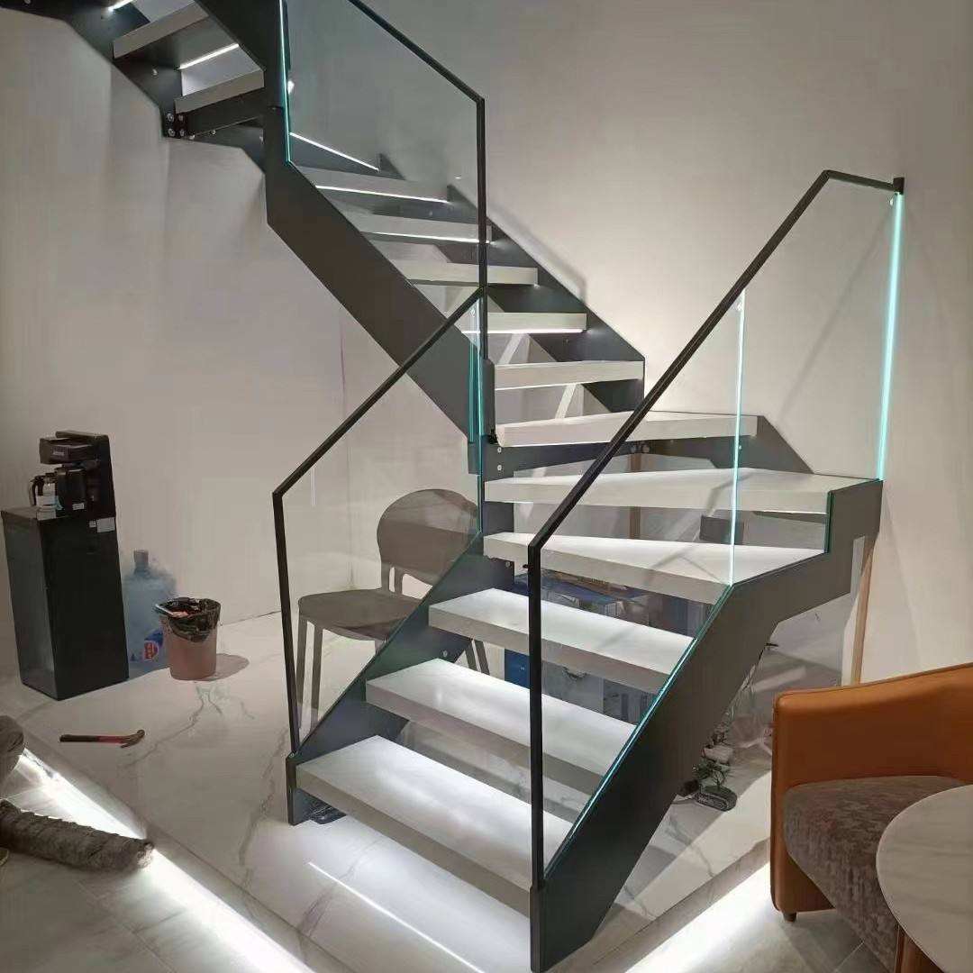 Modern& Transparent Glass Railing Stairs L Shaped Side Plates Staircase Wooden Stair - ID 1601799770629