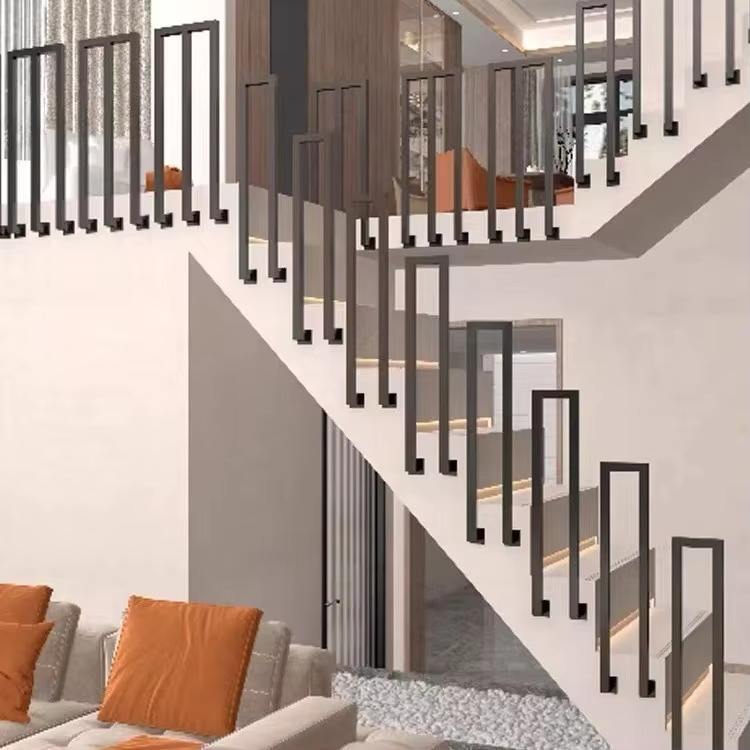 Modern Black Metal Stair Railings: Sleek Geometry and Durability for Contemporary Home Staircases - ID 1601880408957