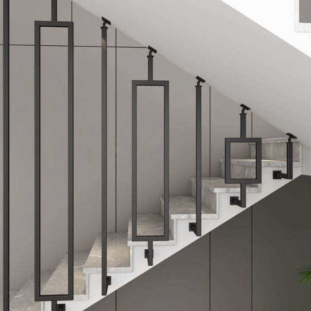 Stair Parts Staircase New Design Indoor Decoration Golden Square Wrought Iron Baluster Solid Steel Railing