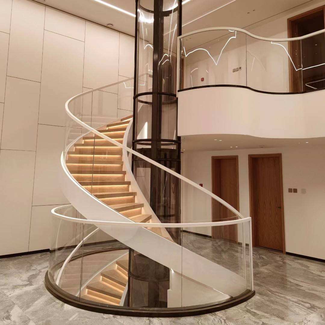 Metal Spiral Stair Outdoor Galvanized Stainless Steel Staircase Durable Curved Stair Anti-slip Step Steel Railing Stair