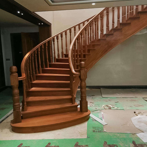 Manufacturer Direct Sales Classic Arc Stair High Quality Solid Wood Indoor Staircase for Villa & Hotel Use