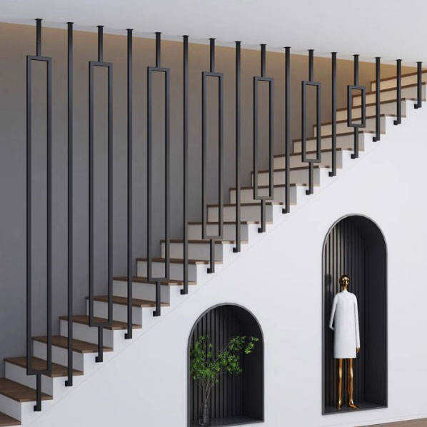 Stair Parts Staircase New Design Indoor Decoration Golden Square Wrought Iron Baluster Solid Steel Railing