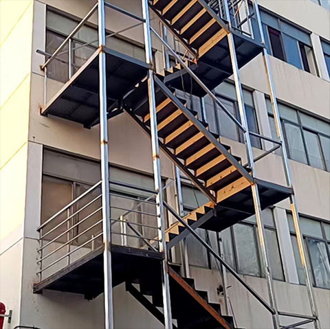 Outdoor Customized Steel Structure Glass Wrought Iron Metal Villa Balcony Fire Escape Stairs