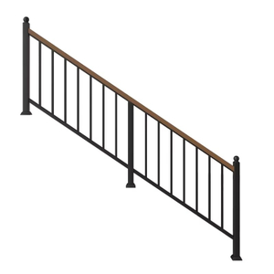 Modern Farmhouse Park Style Indoor Outdoor Staircase Balustrade System with Wrought Iron Wood Handrail and Black Posts