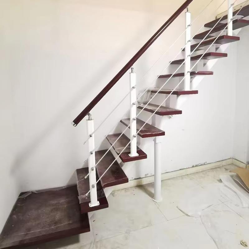 Adjustable Stringer Stairs Simple and Stylish Design, Solid Wood Treads Installation Simple Black Plate Staircase