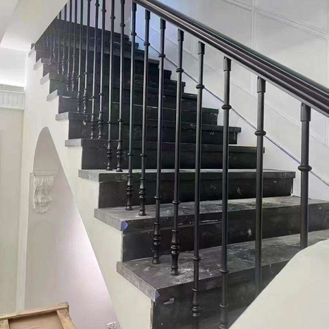 Modern Design Aluminum Satin Black Baluster Spindle Picket with Electroplated Brass Top and Base Shoes