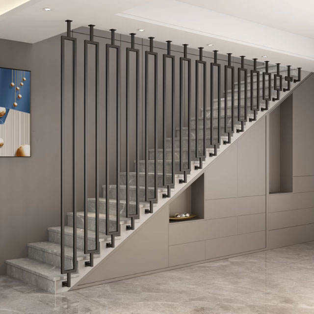 Stair Parts Staircase New Design Indoor Decoration Golden Square Wrought Iron Baluster Solid Steel Railing