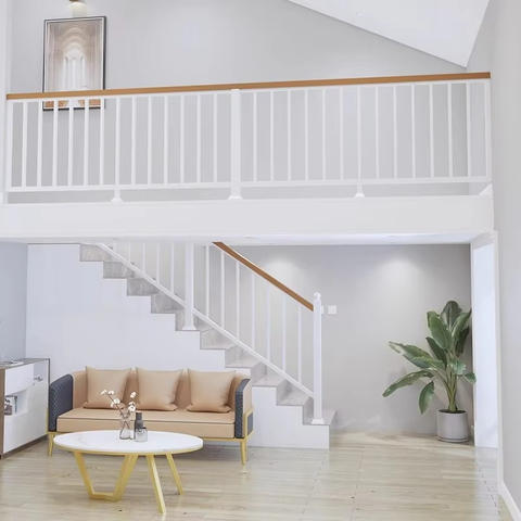 Modern Indoor Outdoor Staircase Villa Balustrade with Stainless Steel Wrought Iron Posts Black Handrail for Balcony