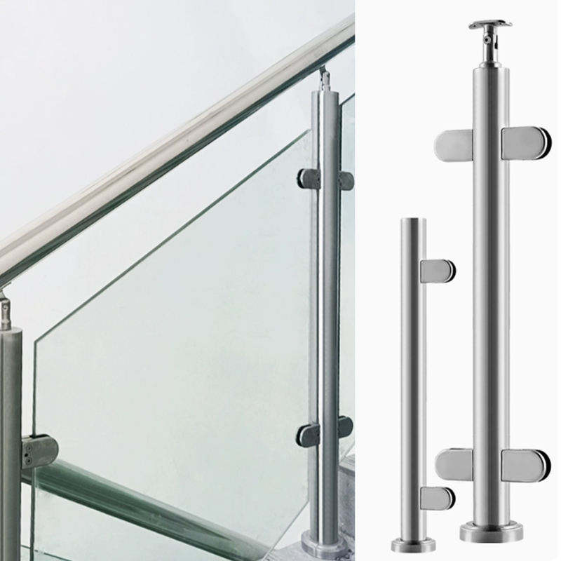 Glass Balustrade Post with Stainless Steel Handrail square Tube or Round Fence Post Balustrade with Tempered Glass - ID 1601791362320