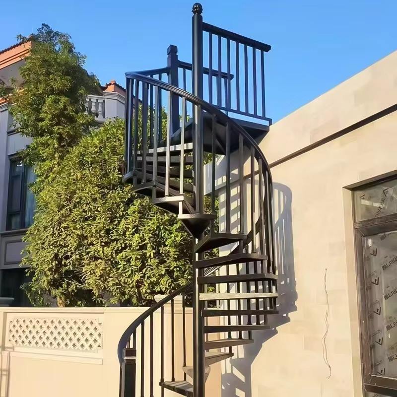 Outdoor Durable Spiral Staircase with Round Pipe Handrail, Stable & Safe