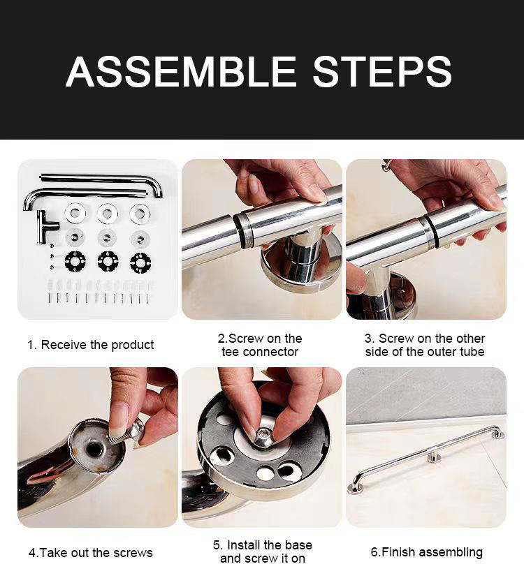 Easy to Installation Stainless Steel L Shaped Grab bar for Toilet Shower Seniors