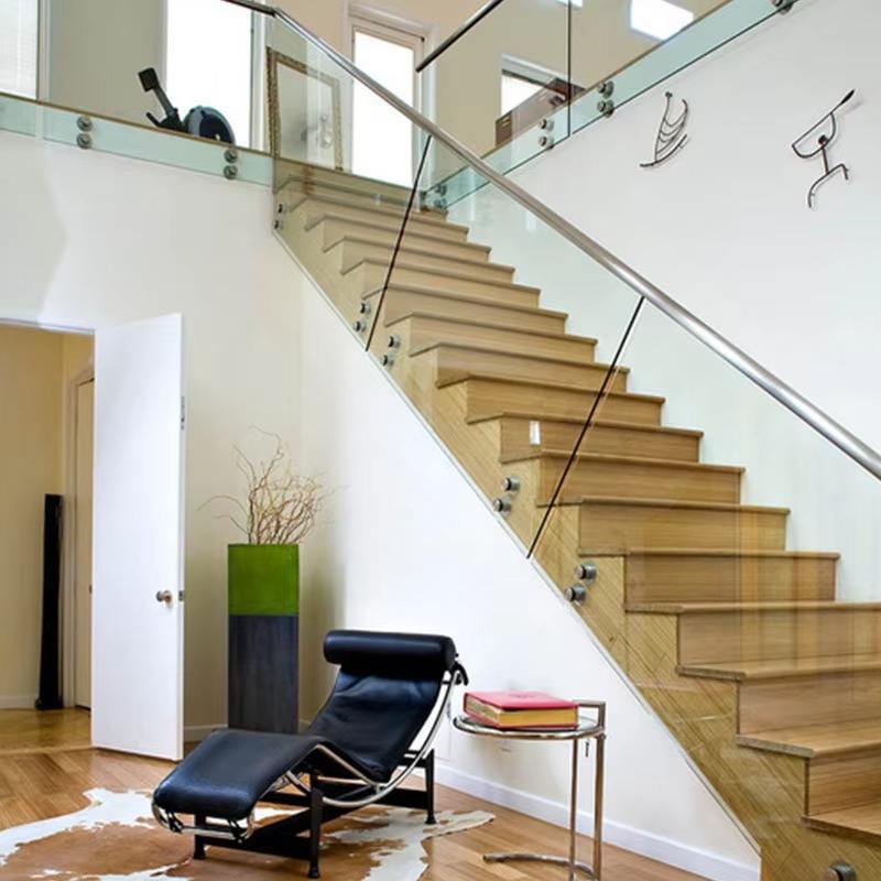 Modern Steel Stairs Design Single Stainless Steel Beam Glass Handrail Staircase