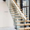 North American Modern Steel Stair Interior Straight Floating Staircase With Wood Tread and Tempered Glass Railing