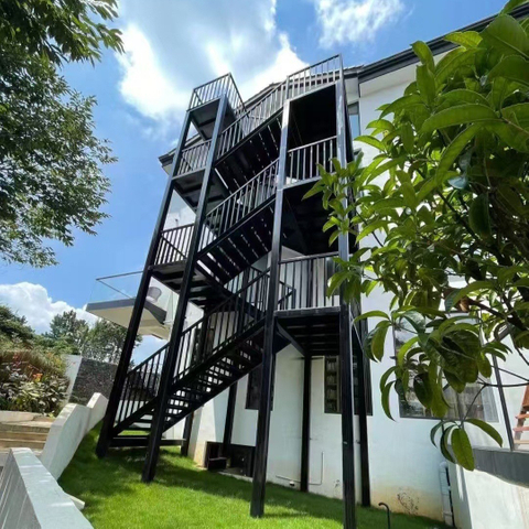 Outdoor Galvanized Steel Metal Fire Escape Stairs Serrated Step Grating Stainless Steel Warehouse Building for Metal Railings